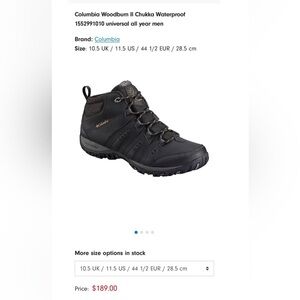 Columbia Men’s Woodburn II Chukka Leather Waterproof Lace-Up Boots Black Size 13